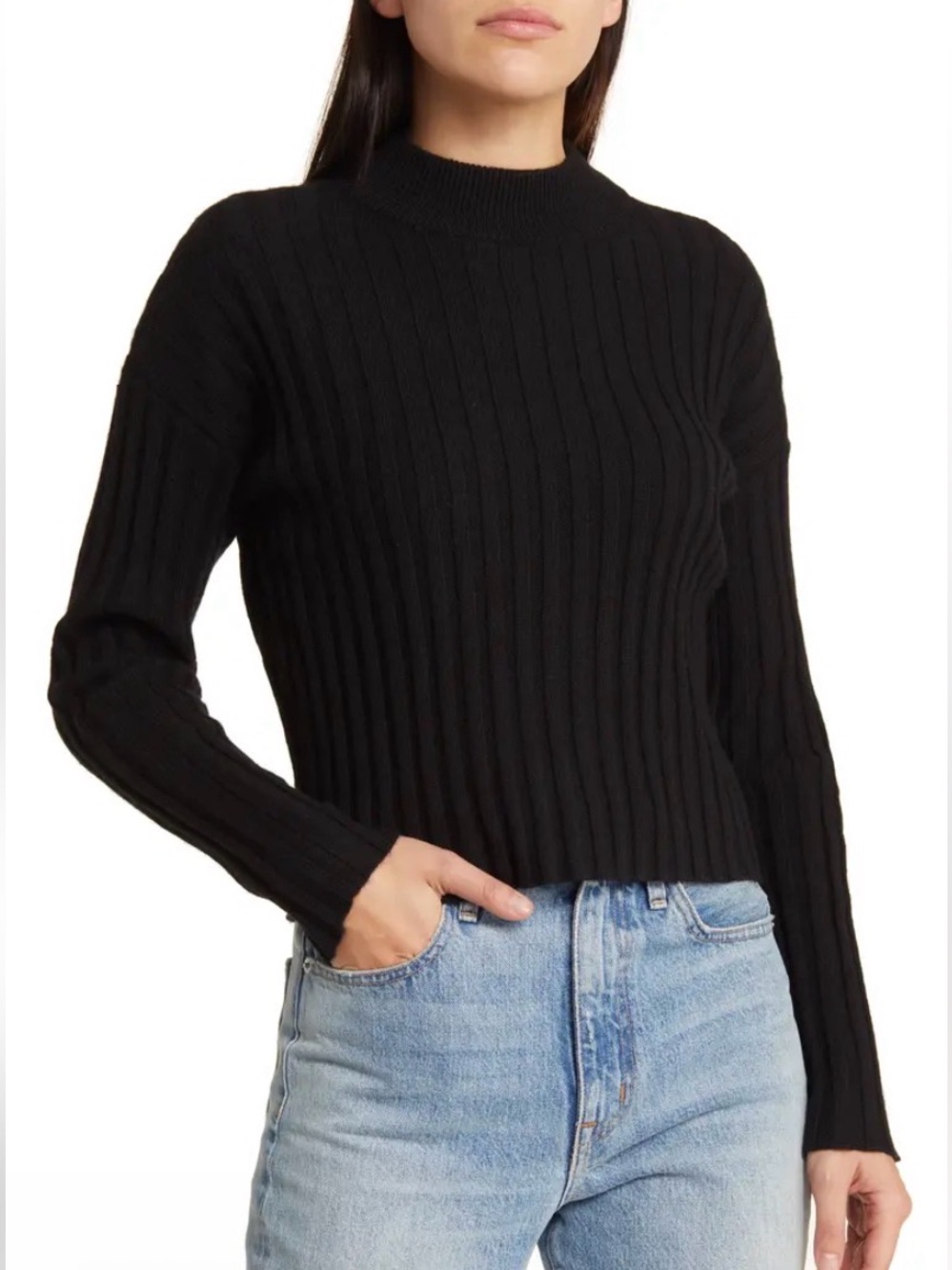 Madewell Black Ribbed Mock-Neck Sweater
